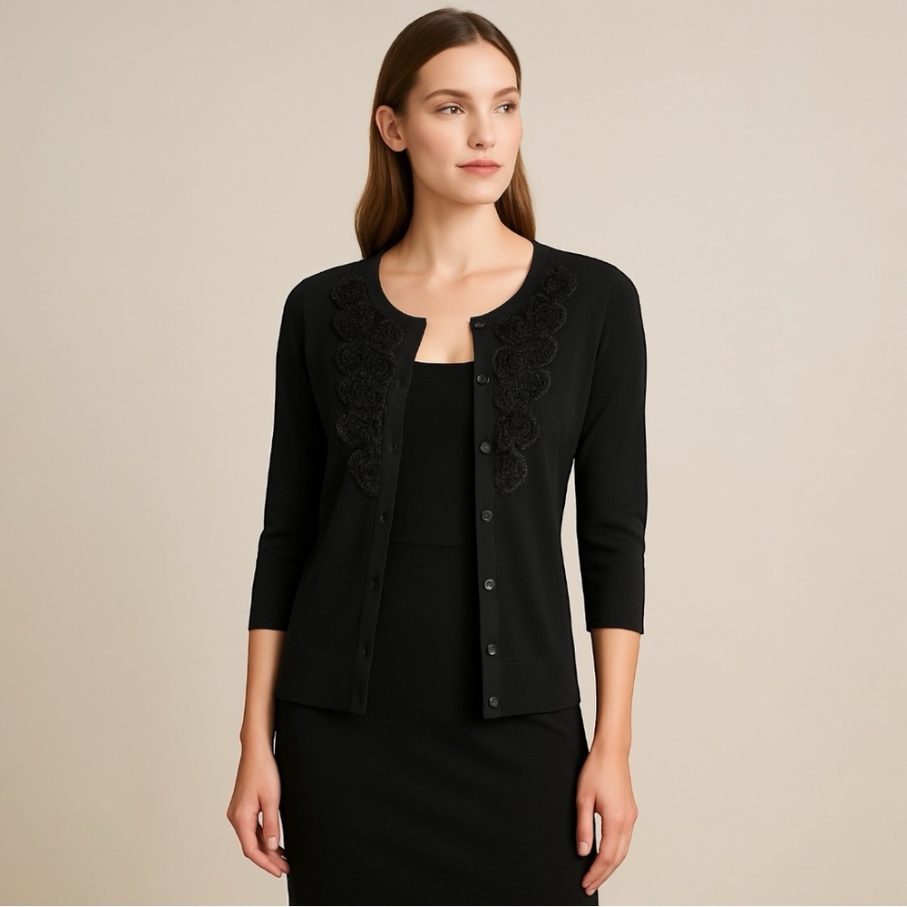 White House Black Market Black Rose Lace-Embellished Cardigan
